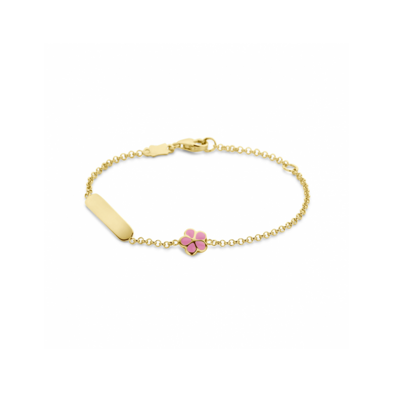 HC Kinderarmband, 14krt.goud met geemailleerde roze bloem (lengte: 11-13cm.) - 22921 HC Kinderarmband, 14krt.goud met geemailleerde roze bloem (lengte: 11-13cm.) - 22921