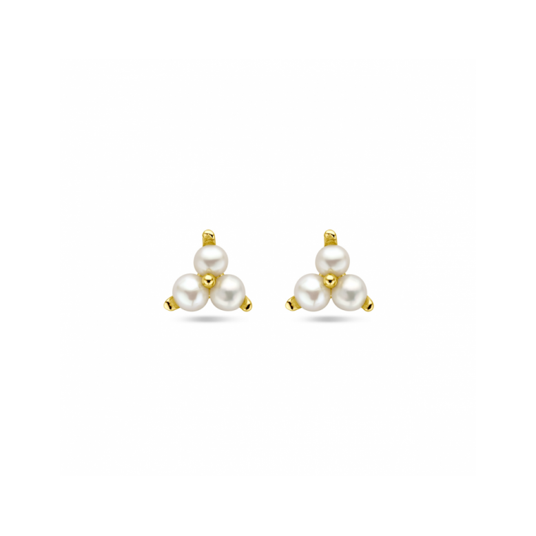 Oorknoppen, zilver verguld met zoetwaterparels (6mm.) - 24182