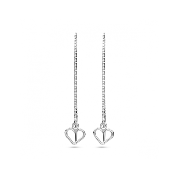 Oorhangers, zilver doortreksysteem met hart (9cm.) - 23424