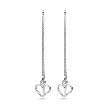 Oorhangers, zilver doortreksysteem met hart (9cm.) - 23424