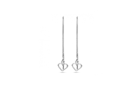 HC Oorhangers, zilver doortreksysteem met hart (9cm.) - 23424