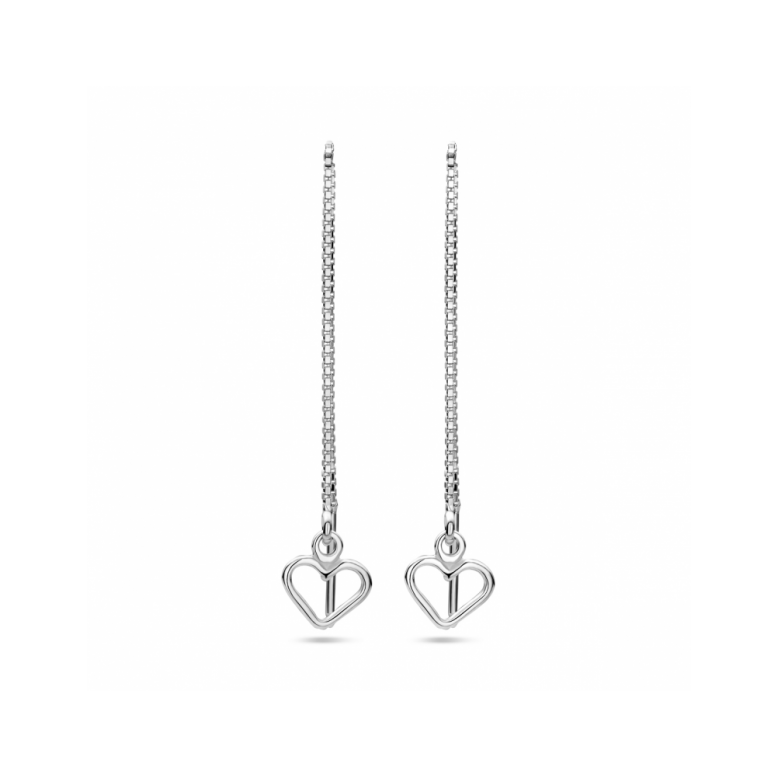 Oorhangers, zilver doortreksysteem met hart (9cm.) - 23424 Oorhangers, zilver doortreksysteem met hart (9cm.) - 23424