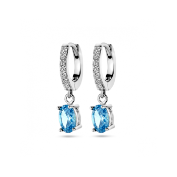 Oorringen, zilver gerhodineerd blauw en wit zirkonia (11x2mm.) - 24286