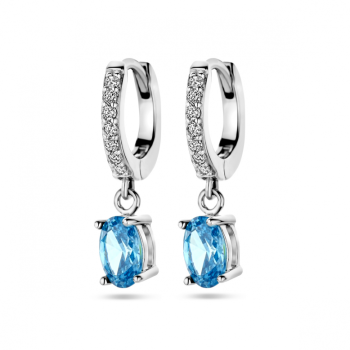 Oorringen, zilver gerhodineerd blauw en wit zirkonia (11x2mm.) - 24286