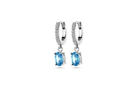 Oorringen, zilver gerhodineerd blauw en wit zirkonia (11x2mm.) - 24286