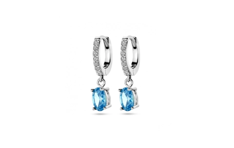 Oorringen, zilver gerhodineerd blauw en wit zirkonia (11x2mm.) - 24286