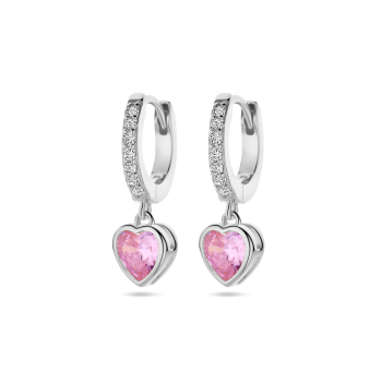 Oorringen, zilver met hart zirkonia (11,5x2mm.) - 24869