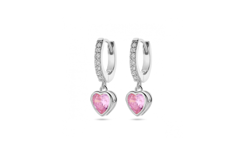 Oorringen, zilver met hart zirkonia (11,5x2mm.) - 24869
