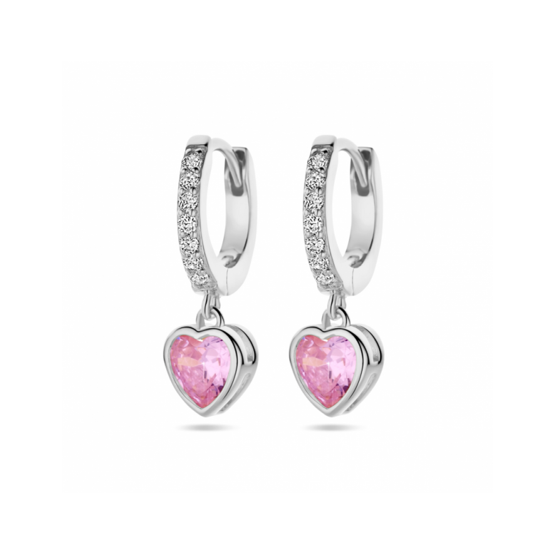 Oorringen, zilver met hart zirkonia (11,5x2mm.) - 24869