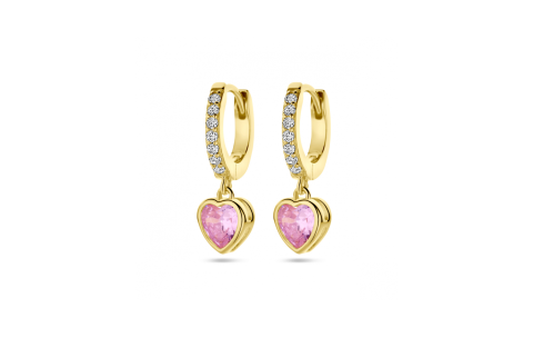 Oorringen, zilver verguld hart zirkonia (11,5x2mm.) - 24613