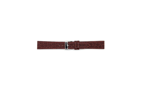 Platte kalfsleren horlogeband met krokodillenprint, mat, ROOD-BRUIN. - 23432