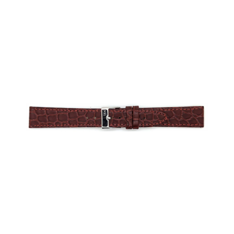 Horlogeband 18mm, krokodillenprint, mat, ROOD-BRUIN. - 23442