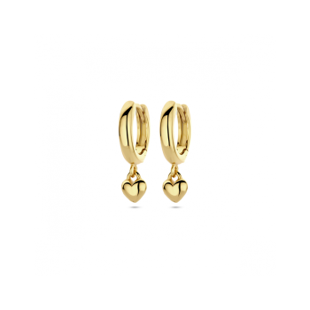 Ooorringen, zilver verguld met hangend hartje (16 mm.) - 24473
