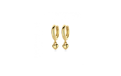 Ooorringen, zilver verguld met hangend hartje (16 mm.) - 24473