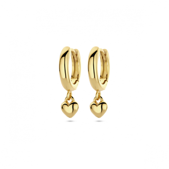 Ooorringen, zilver verguld met hangend hartje (16 mm.) - 24473 Ooorringen, zilver verguld met hangend hartje (16 mm.) - 24473