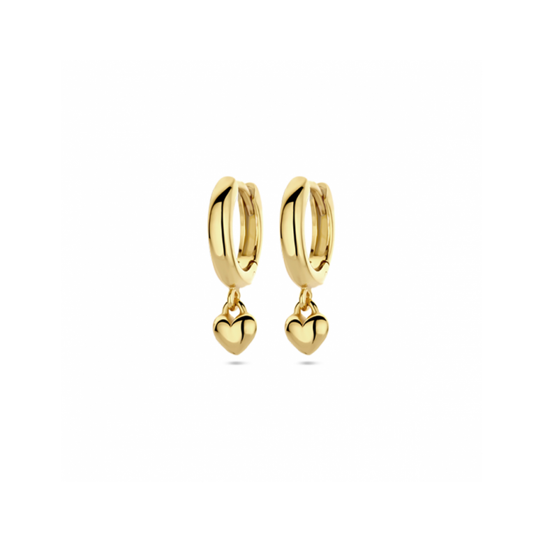 Ooorringen, zilver verguld met hangend hartje (16 mm.) - 24473
