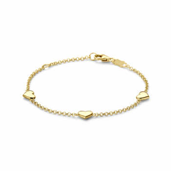 Kinderarmband, 14krt.goud met drie hartjes (lengte verstelbaar: 11-13cm.) - 24997