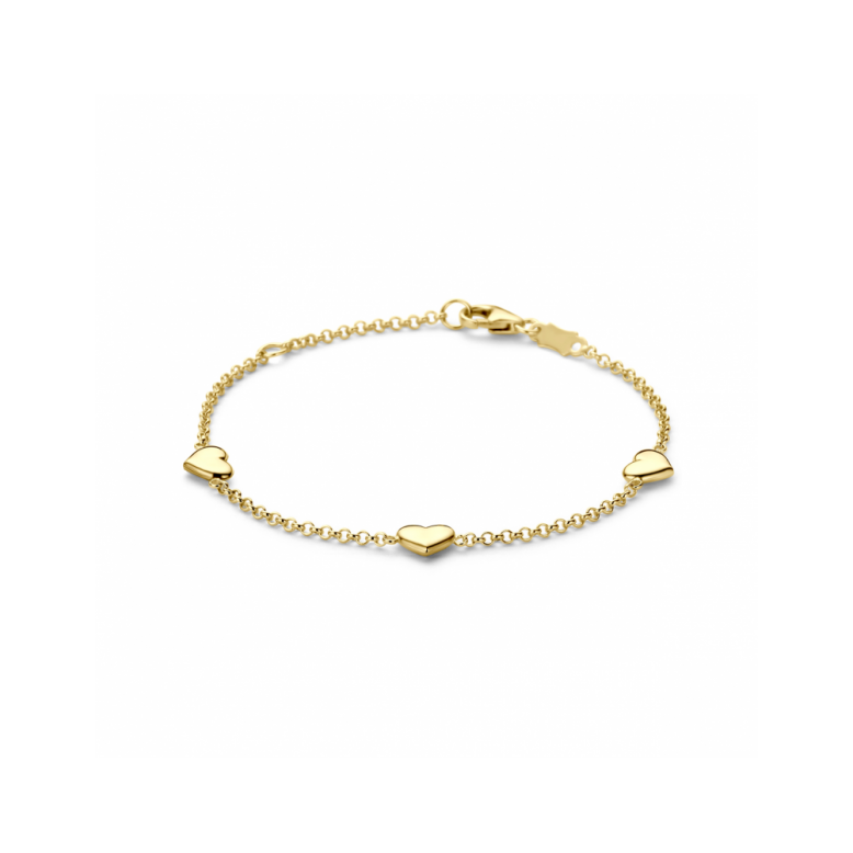 Kinderarmband, 14krt.goud met drie hartjes (lengte verstelbaar: 11-13cm.) - 24997