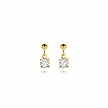 Oorhangers,  zilver verguld met zirkonia (4x11mm.) - 25019