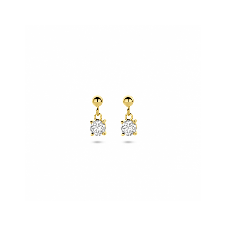 Oorhangers,  zilver verguld met zirkonia (4x11mm.) - 25019