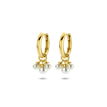 Oorringen, zilver verguld met zoetparels (17mm.) - 24185