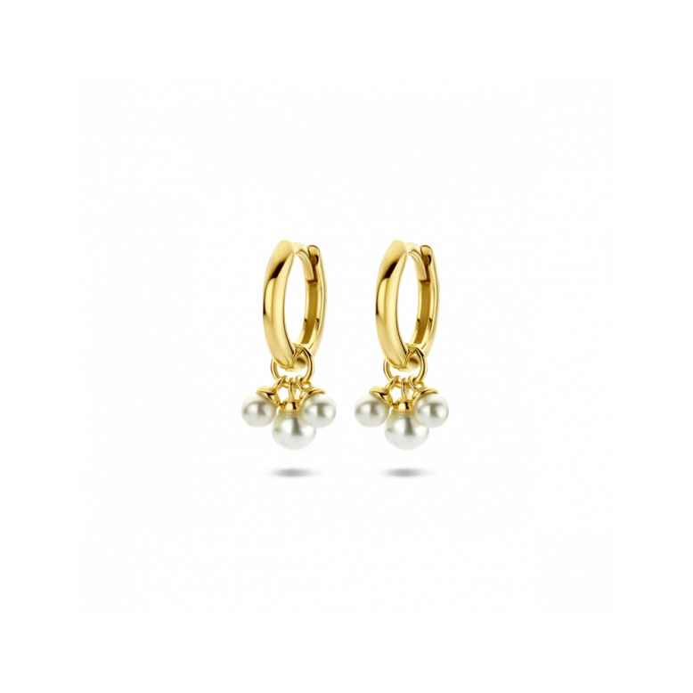Oorringen, zilver verguld met zoetparels (17mm.) - 24185
