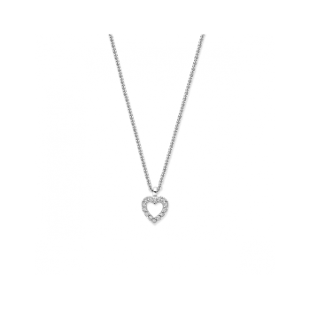 Collier, zilver gerhodineerd met hart en zirkonia hartje (lengte: 41-45cm.) - 24612