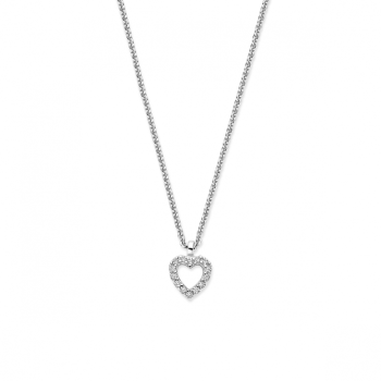 Collier, zilver gerhodineerd met hart en zirkonia hartje (lengte: 41-45cm.) - 24612