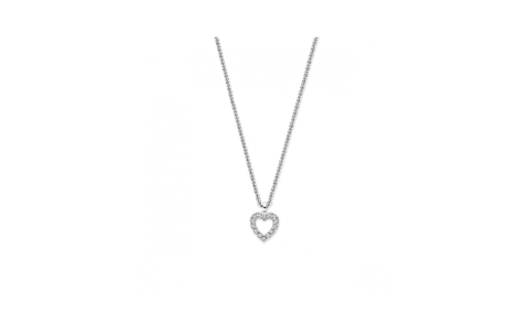 Collier, zilver gerhodineerd met hart en zirkonia hartje (lengte: 41-45cm.) - 24612