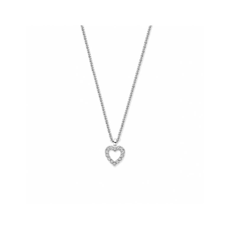 Collier, zilver gerhodineerd met hart en zirkonia hartje (lengte: 41-45cm.) - 24612