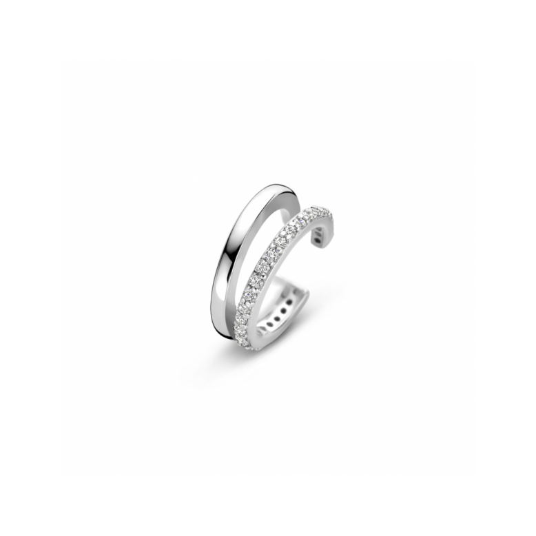 Earcuff, zilver gerhodineerd met zirkonia (12x5mm.) - 24833