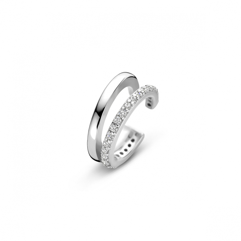Earcuff, zilver gerhodineerd met zirkonia (12x5mm.) - 24833