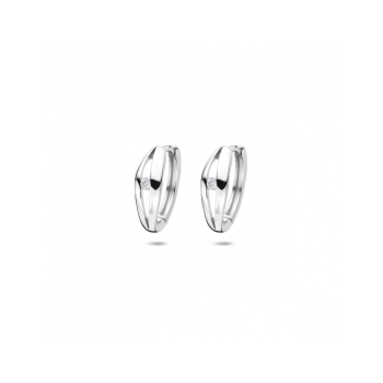 Oorringen, zilver gerhodineerd met lab grown diamant 0.06ct (diameter 14mm.) - 24669