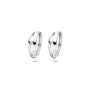 Oorringen, zilver gerhodineerd met lab grown diamant 0.06ct (diameter 14mm.) - 24669