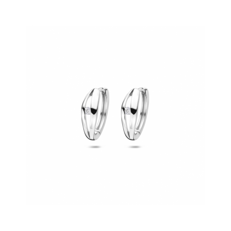 Oorringen, zilver gerhodineerd met lab grown diamant 0.06ct (diameter 14mm.) - 24669