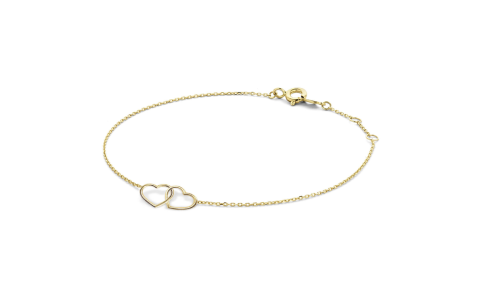 Jackie Armband, 14krt.goud Double Heart  (lengte verstelbaar: 16-17,5cm.) - 22746