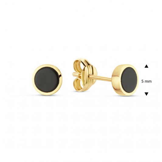 Jackie Oorknoppen, 14krt.goud "Black Agate Studs" (5mm.) - 23112 Jackie Oorknoppen, 14krt.goud "Black Agate Studs" (5mm.) - 23112