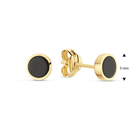 Jackie Oorknoppen, 14krt.goud "Black Agate Studs" (5mm.) - 23112 Jackie Oorknoppen, 14krt.goud "Black Agate Studs" (5mm.) - 23112