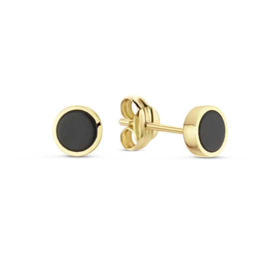 Jackie Oorknoppen, 14krt.goud "Black Agate Studs" (5mm.) - 23112 Jackie Oorknoppen, 14krt.goud "Black Agate Studs" (5mm.) - 23112