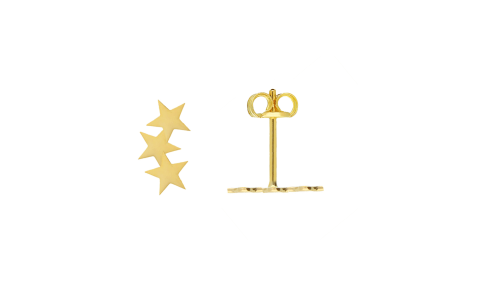 Jackie Oorknoppen, 14krt.goud ster Triple Star (7mm.) - 19147