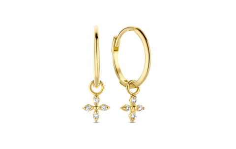 Jackie Oorringen met bedel, 14krt.goud met topaas "Dentelle Hoops" - 23109