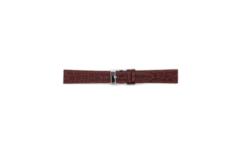 Platte kalfsleren horlogeband met krokodillenprint, mat, ROOD-BRUIN. - 23442