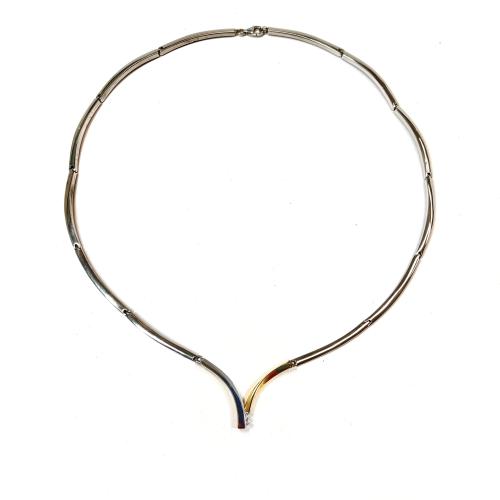 Collier, zilver/14krt.goud  met diamant totaal 0,06ct. (lengte: 43cm.) - 10334