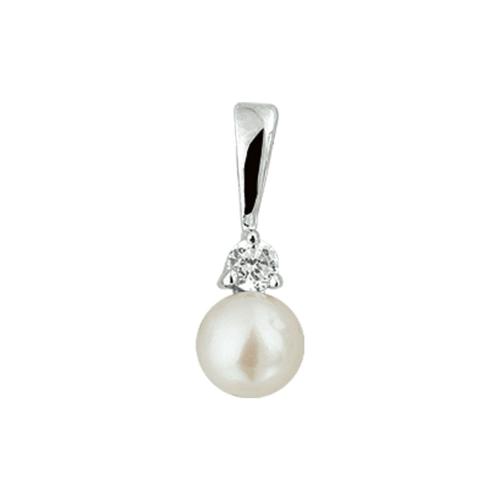 Hanger, zilver met zirkonia en zoetwaterparel (6mm.) - 11068