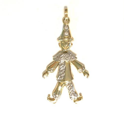 HC Hanger, 14krt.bicolour goud harlekijn beweegbaar met zirconia (lengte hanger:30mm.) - 1163