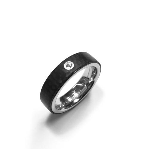 Ring, staal/carbon met zirconia breedte: 6mm.(maat 18) - 11784