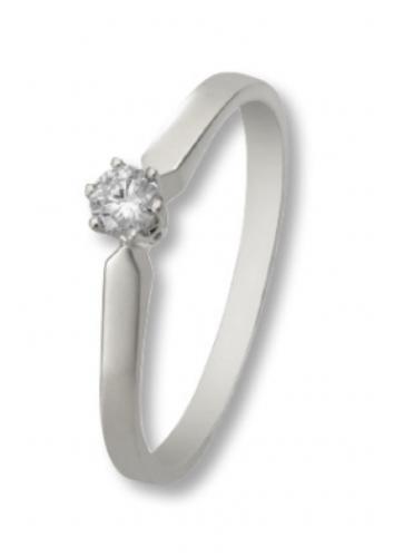 Eclat Solitairring, 14krt.witgoud met diamant: 0,10ct. (maat 17,5) - 12046