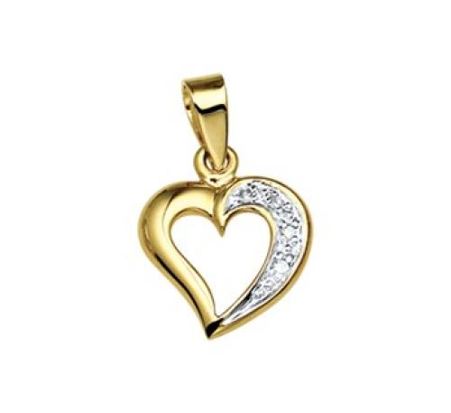 HC Hanger, 14krt.goud met 0,018ct.diamant hart (10mm.) - 12137