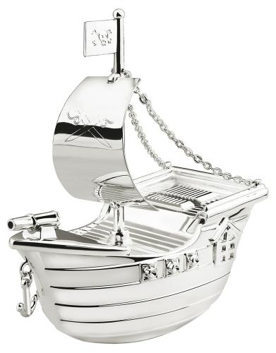 Zilverstad Spaarpot, Piratenboot (7x14x15cm.) verzilverd - 12350