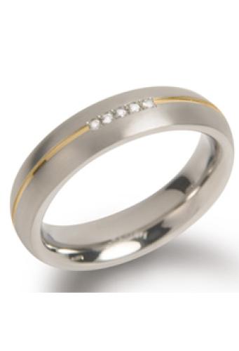 Boccia Ring, titanium/verguld met diamant 0.025ct. model 0130-04 breedte:5mm. (maat 55) - 12771
